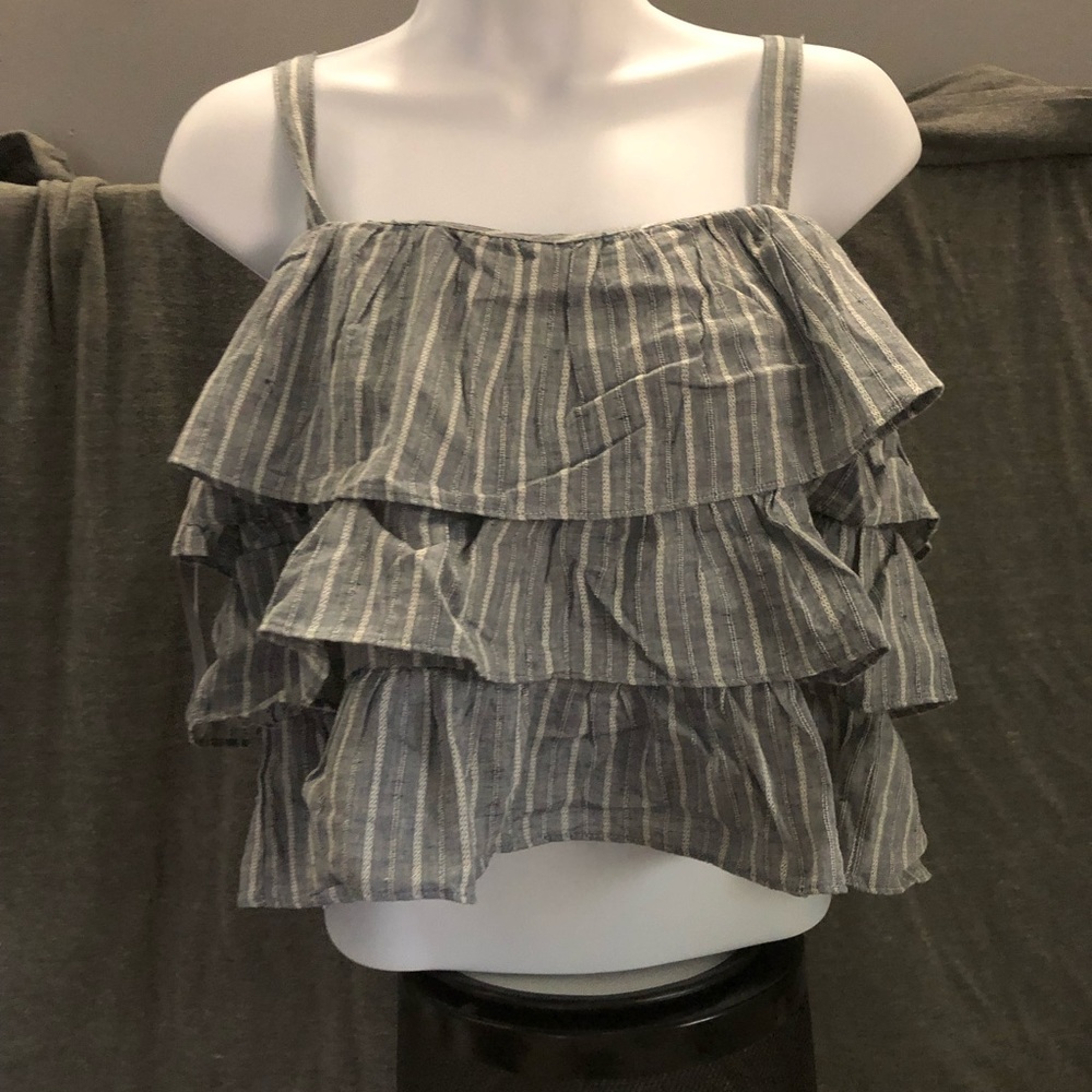 Grey, stripped summer tank top womens large